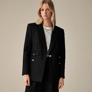 NWT J Crew Vivienne Blazer in Stretch Linen Size 0 Black Gold Buttons $248 BZ861